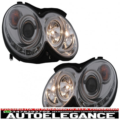 led drl headlights suitable for mercedes clk w209 c209 coupe a209 cabrio (2003-2010) chrome 