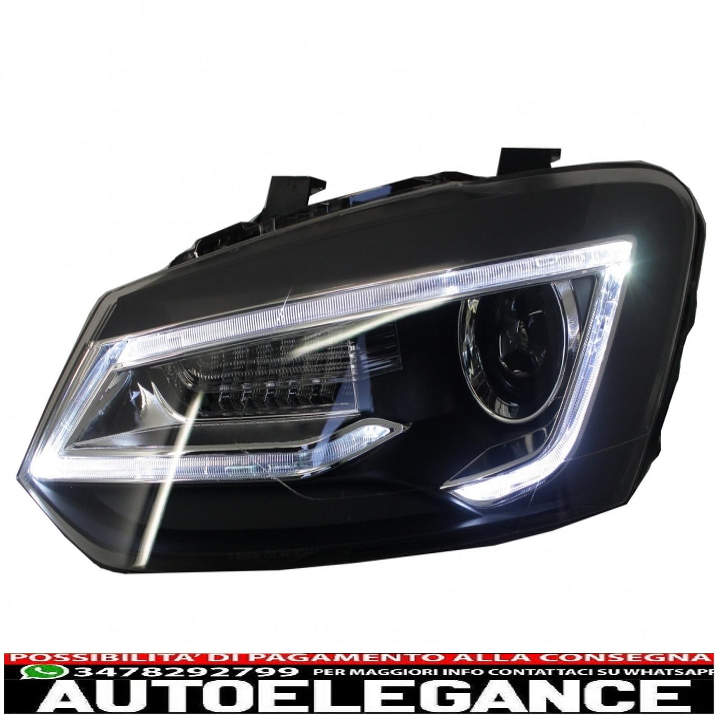 led xenon hid headlights suitable for vw polo 6r 6c 61 (2011-2017) Devil Eye Look light bar