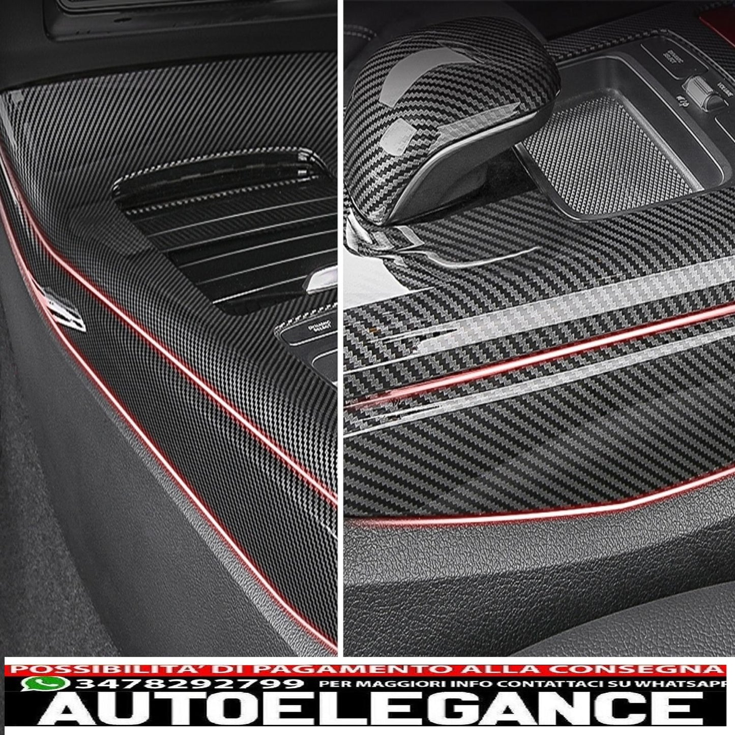 Copertura decorativa laterale del pannello della console centrale dell'auto, adatta per Mercedes Classe A W177 V177 (2018 in poi), carbonio AUTOELEGANCERICAMBI