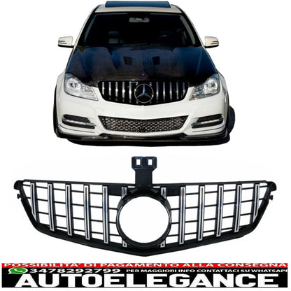 front grill suitable for mercedes c class w204 s204 limousine station wagon (2007-2014) gt-r design panamericana chrome