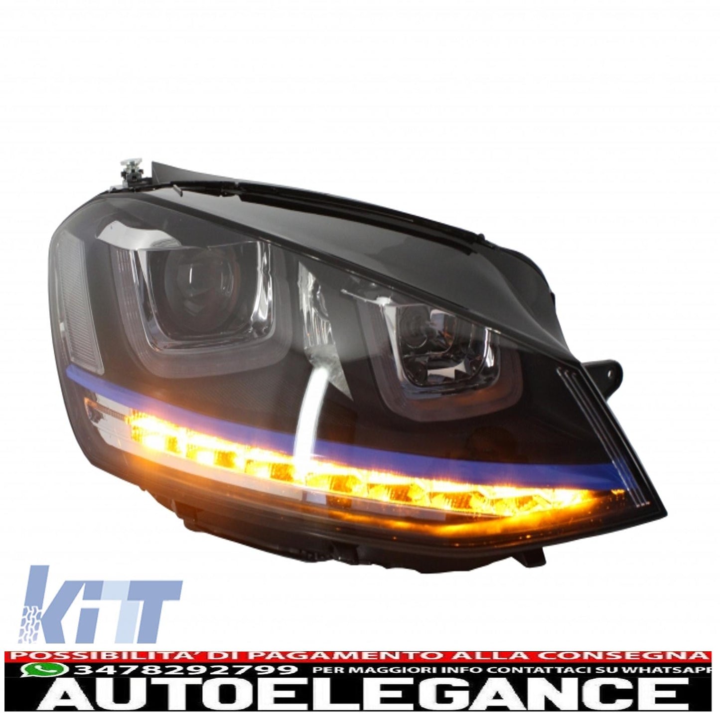 3d led headlight assembly drl turn signal with grille suitable for vw golf 7 vii (2012-2017) blue gte look 