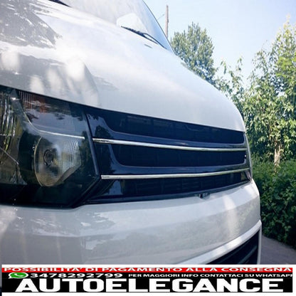 Griglia anteriore senza badge adatta per VW T5.1 Facelift Transporter (2010-2015) nera con strisce cromate