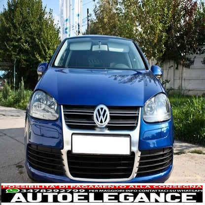 Front bumper with headlights suitable for vw golf v 5 (2003-2007) jetta (2005-2010) grille r32 brushed aluminum look