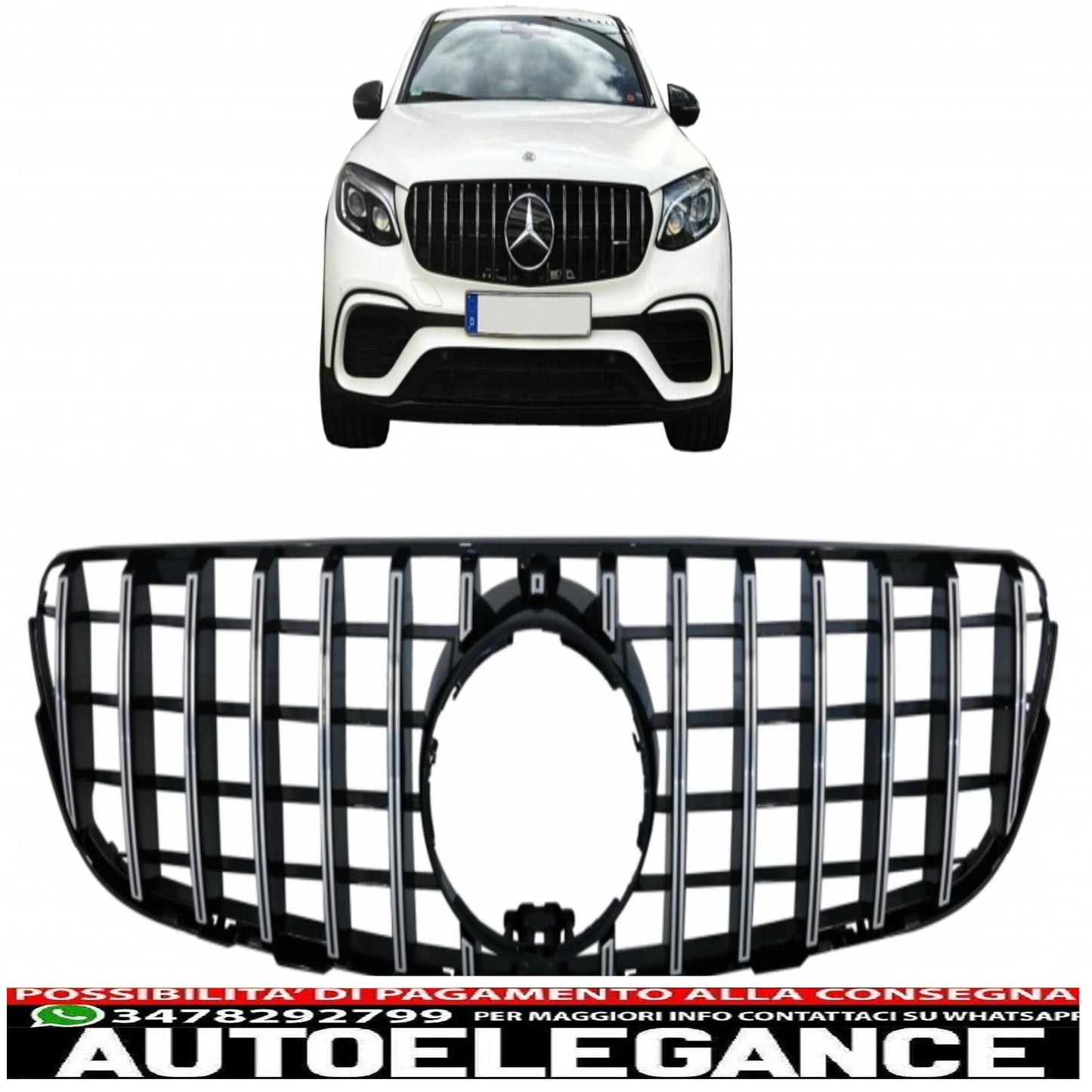 griglia anteriore centrale adatta per mercedes glc x253 c253 (2015-2018) gt r panamericana look cromata