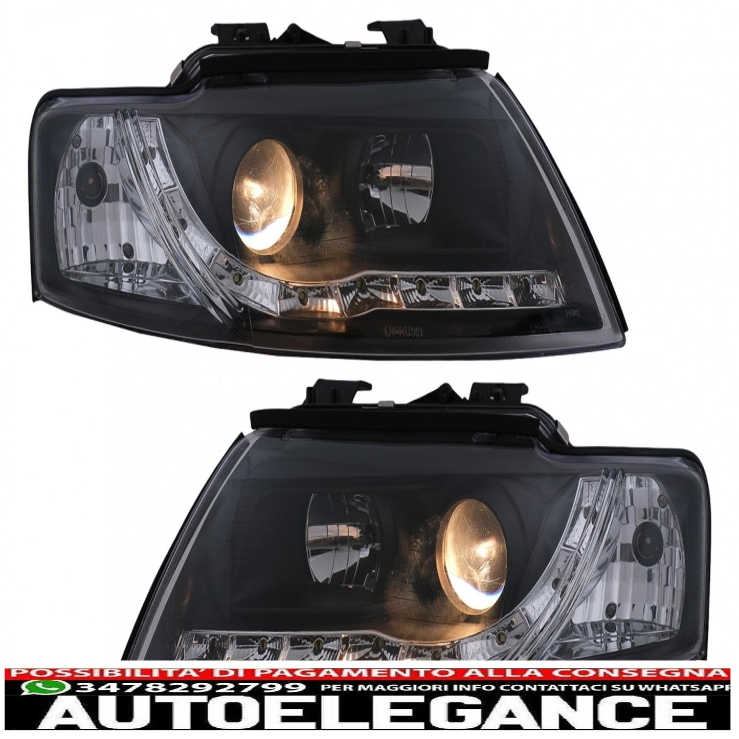fari anteriori drl led adatti per audi a4 cabriolet b6 8h7 8he (2002-2006) neri