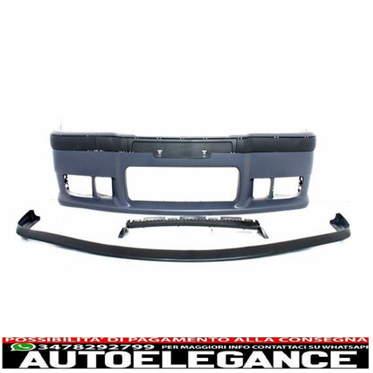 front bumper suitable for bmw 3 series e36 (1992-1998) with spoiler splitter fins m3 design