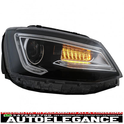 led headlights drl double beam lens suitable for vw jetta mk6 vi (2011-2017) bi-xenon design with right and dynamic turn signals black housing 