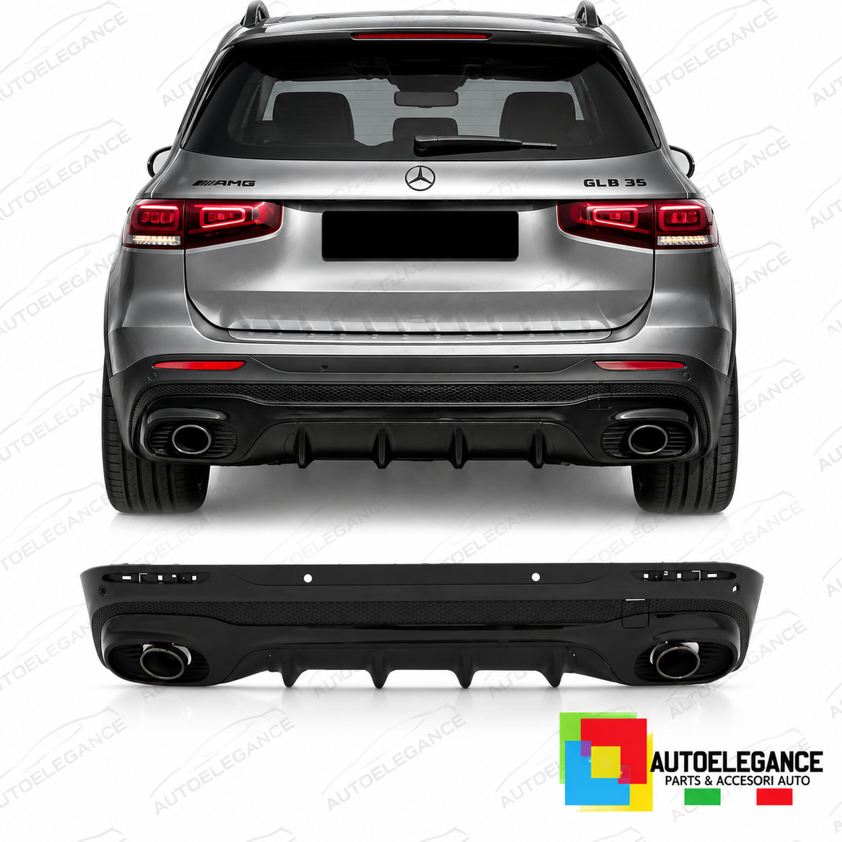 DIFFUSORE ADATTO PER MERCEDES X247 20- LOOK GLB35 TERMINALI DI SCARICO NERO