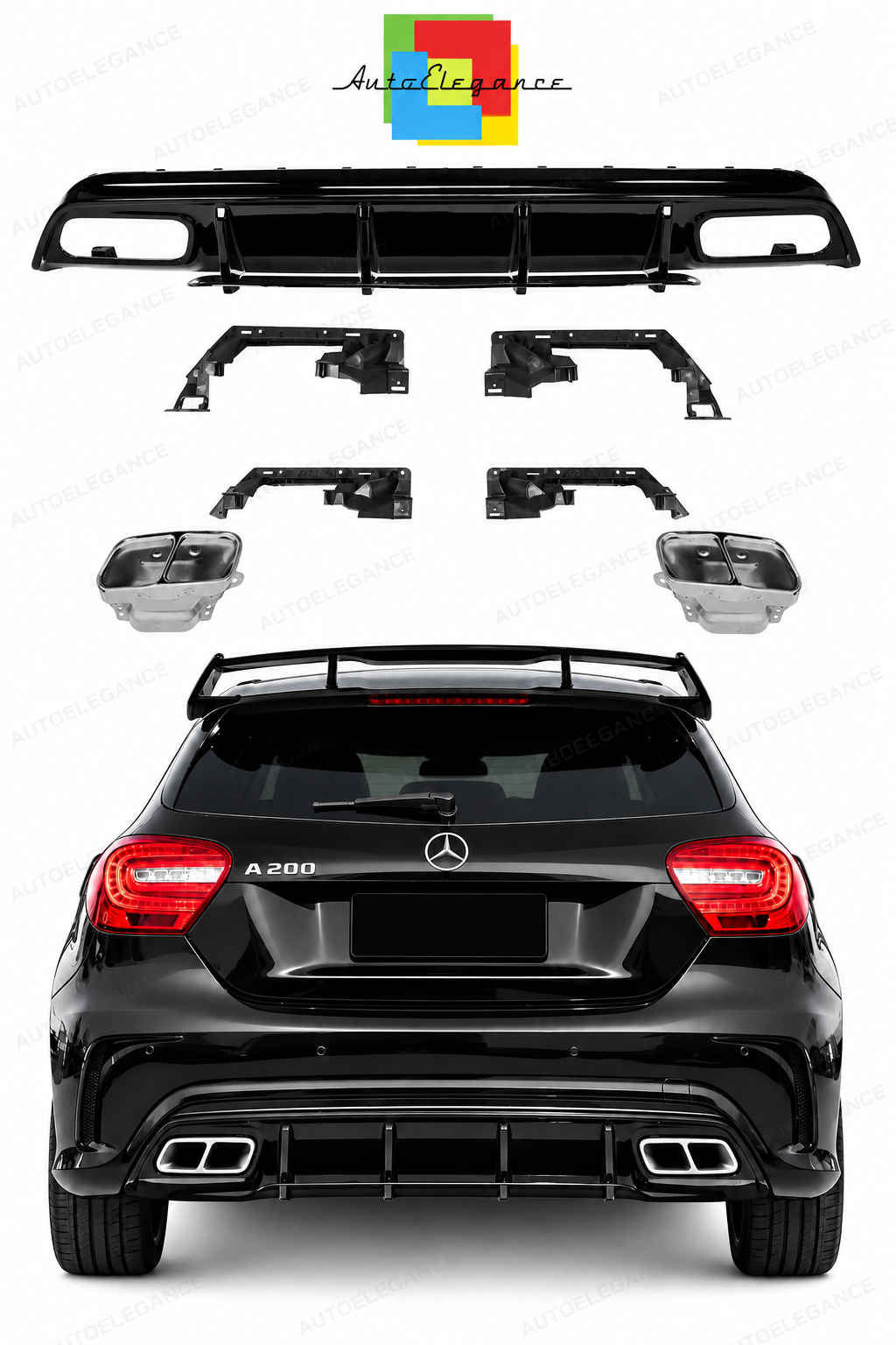 👉Diffusore + Terminali cromato A45 AMG Look per Mercedes Classe A (W176) 12-18👈