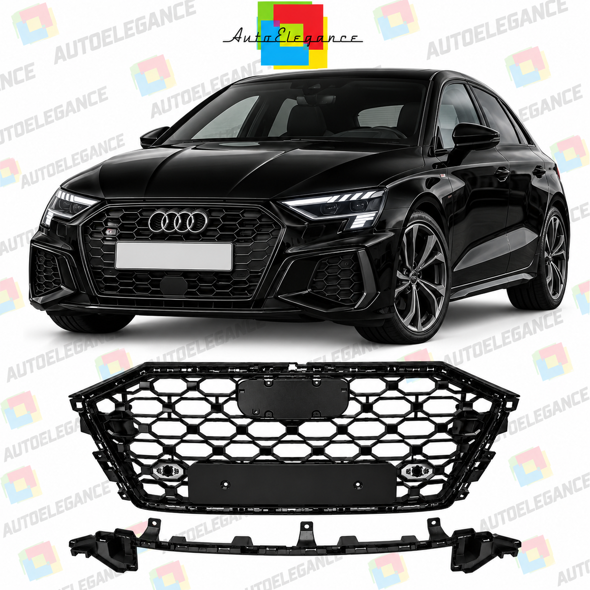 🔥ART.10656 GRIGLIA ADATTO PER AUDI A3 8Y LOOK RS3 NERO 2020 - 2024🔥