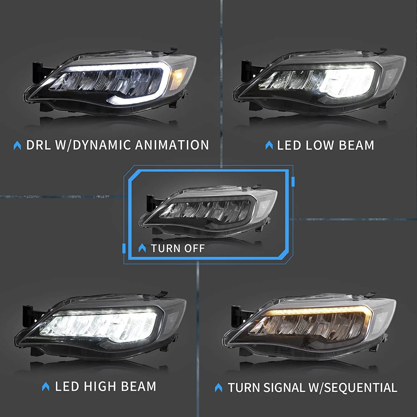 LED Headlights for Subaru WRX STI 2008-2014 with Animation and LED DRL 