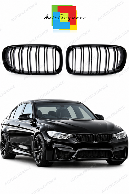 👉Griglia anteriore per BMW Serie 3 F30 / F31 11-18 Doppia linea nero lucido👈
