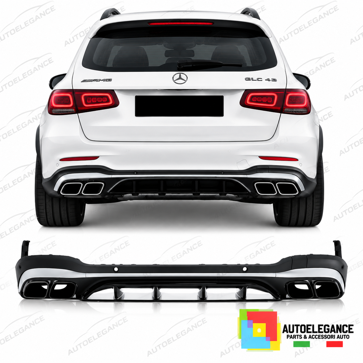 DIFFUSORE ADATTO PER MERCEDES GLC X253 SUV 19-22 LOOK GLC63 NERO CROMATO