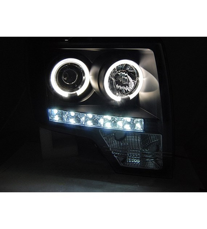 💕 Fari Anteriori Adatto per Ford F150 MK12 2008-2014 Angel Eyes LED Neri 💕