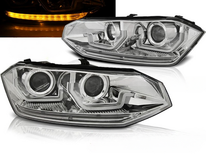 💫ART.6361 FARI ANTERIORI SEQ LED CROMATI VW POLO VI 2G 2017-2021 💫