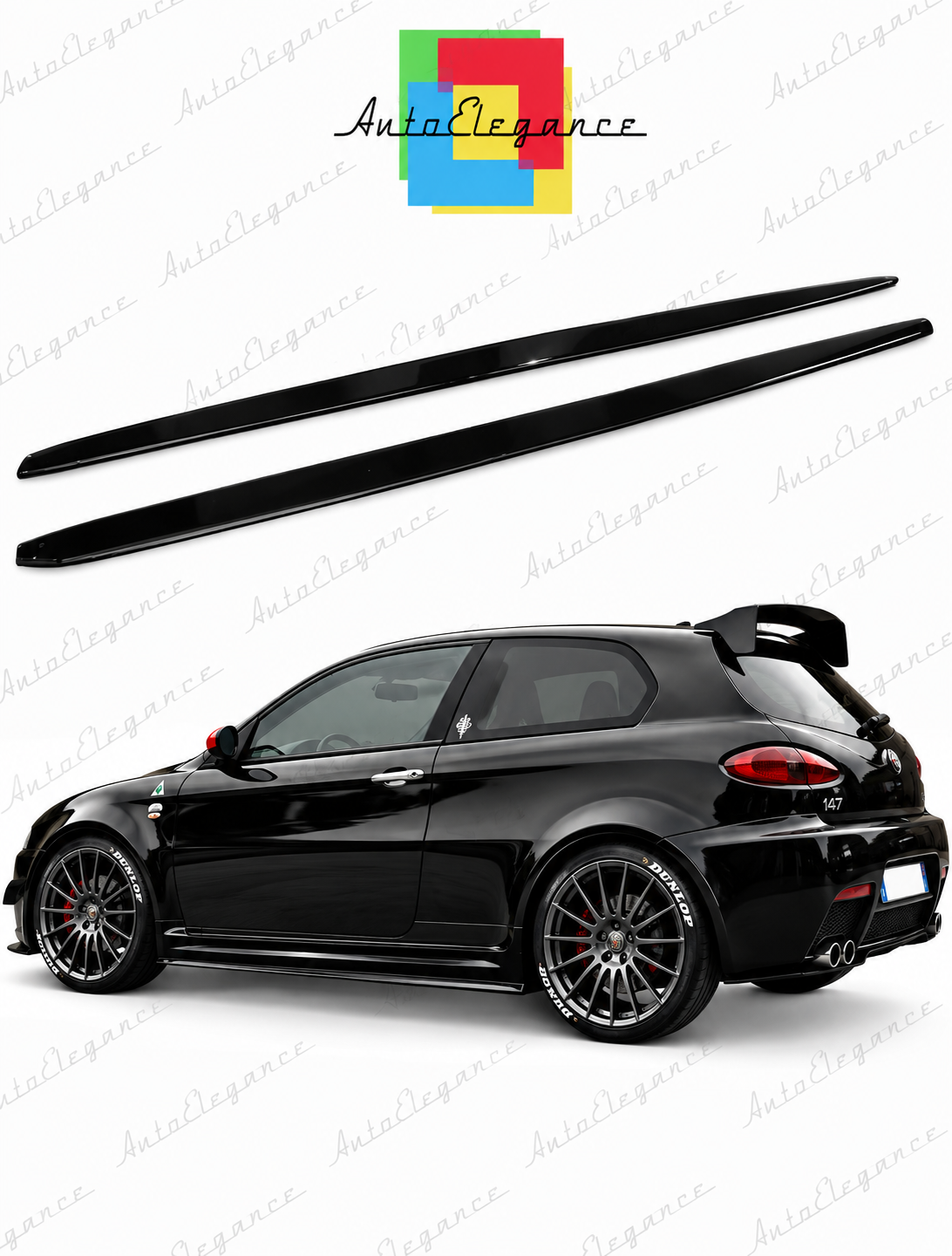 👉SOTTO MINIGONNE LATERALI ADATTO PER ALFA ROMEO 147 LAMA ABS NERO LUCIDO👈