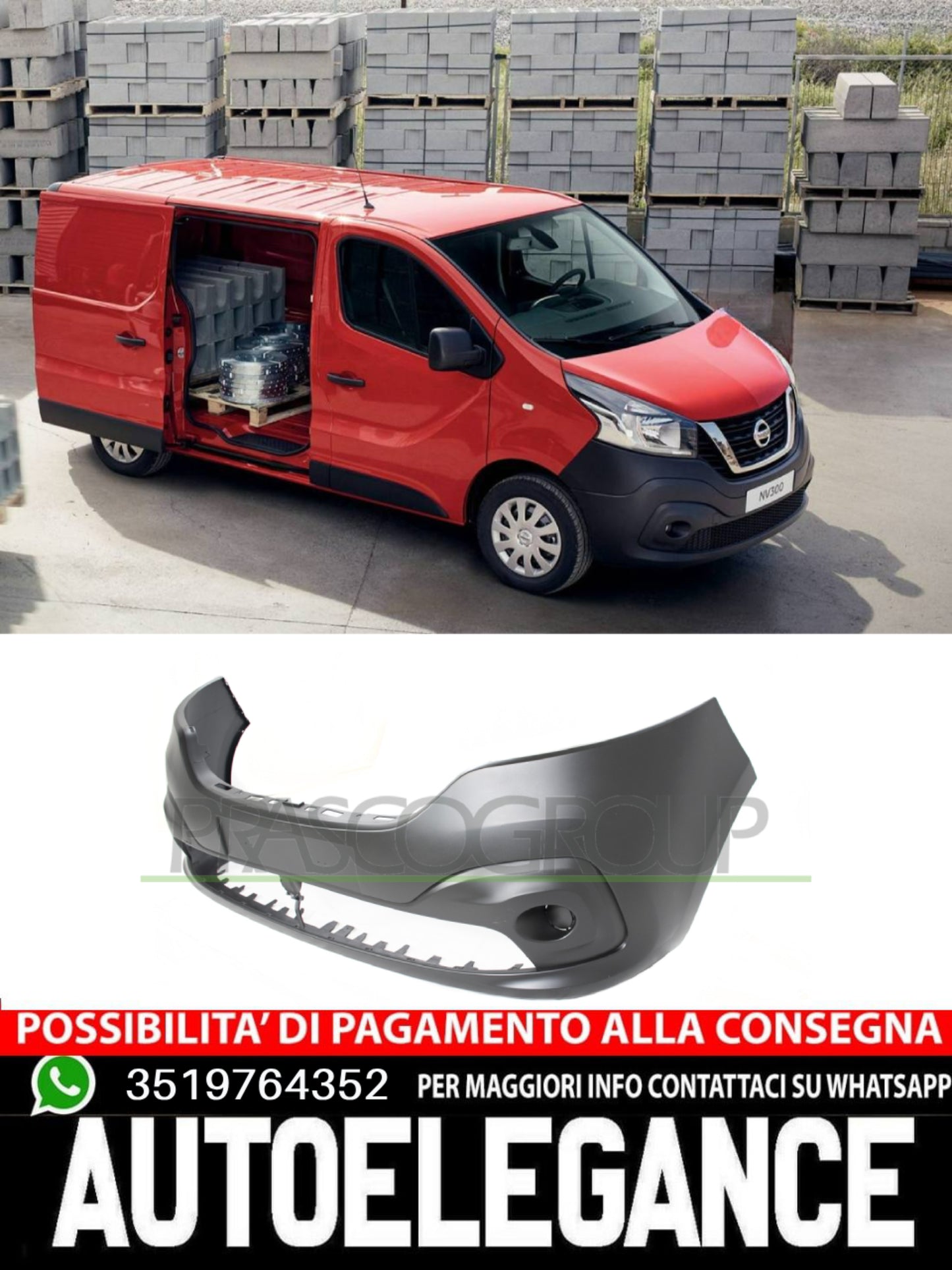 Paraurti Prasco Anteriore CON PRIMER KIT SUPPORTI FENDINEBBIA per NISSAN NV300