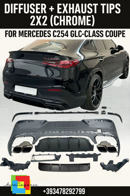 ⭐DIFFUSER + EXHAUST TIPS 2X2 (CHROME) FOR MERCEDES C254 GLC-CLASS COUPE⭐