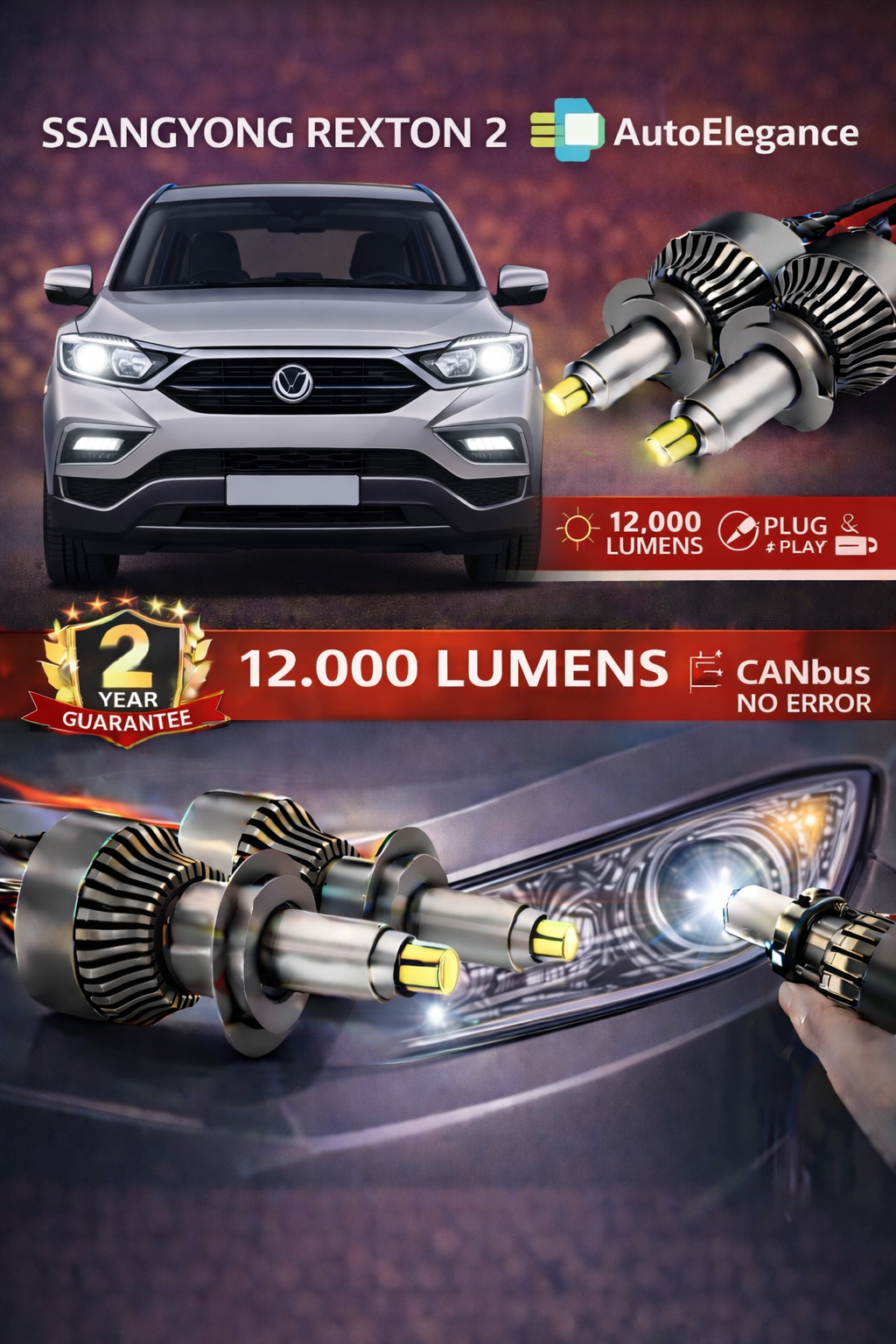 KIT LED per Ssangyong REXTON 2 ANABAGLIANTI H7 CANBUS Bianco 6500K 360 gradi