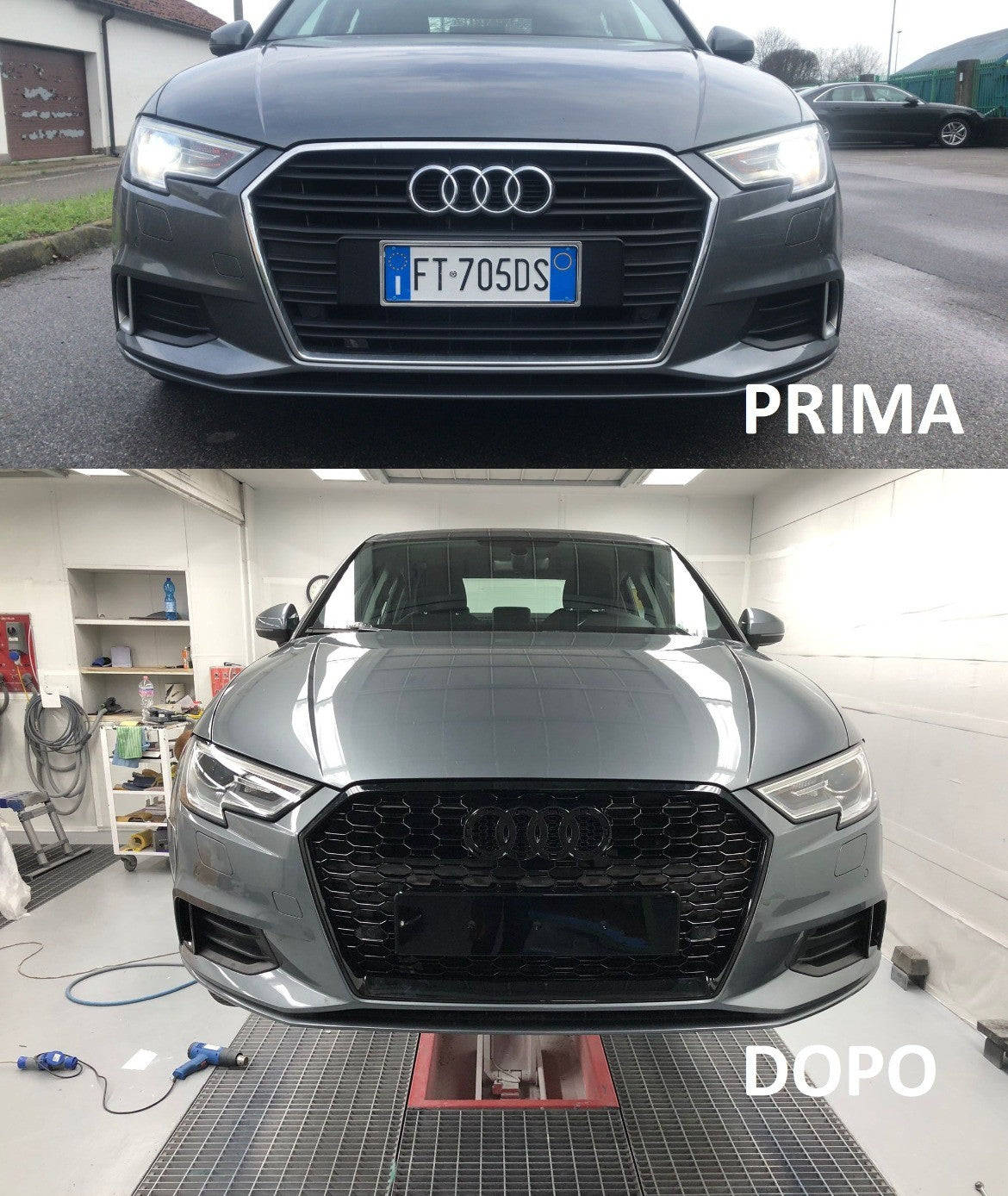 ⭐GRIGLIA ANTERIORE ADATTO PER  AUDI A3 8V 2017-2020 LOOK RS3 NERO LUCIDA⭐
