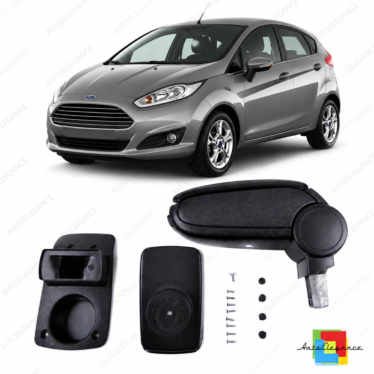 👉Bracciolo in pelle PU nera con vano portaoggetti Ford Fiest VI 09-17👈