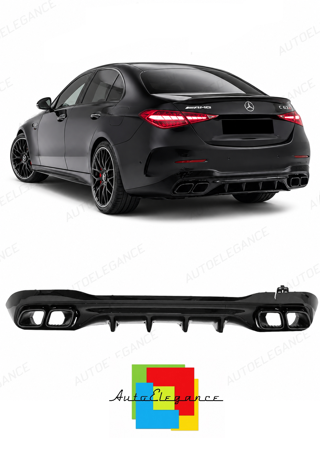 💕DIFFUSORI MERCEDES CLASSE C W206 AMG 2021+ NERO  LUCIDO  💕