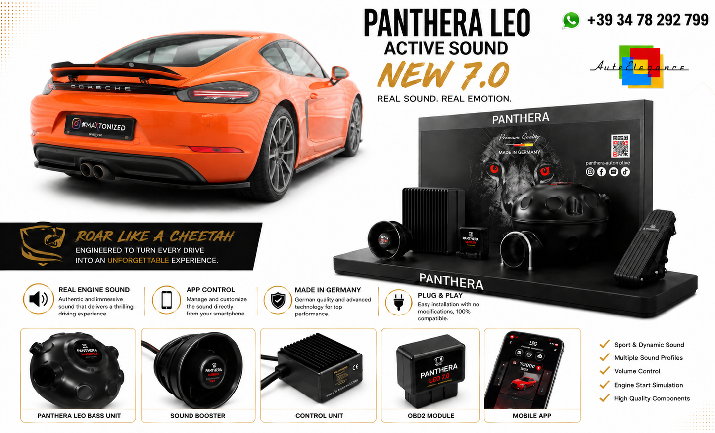 💕ART.2672 PANTHERA Soundsystem Booster 7.0 - Porsche 718 Cayman 982c💕