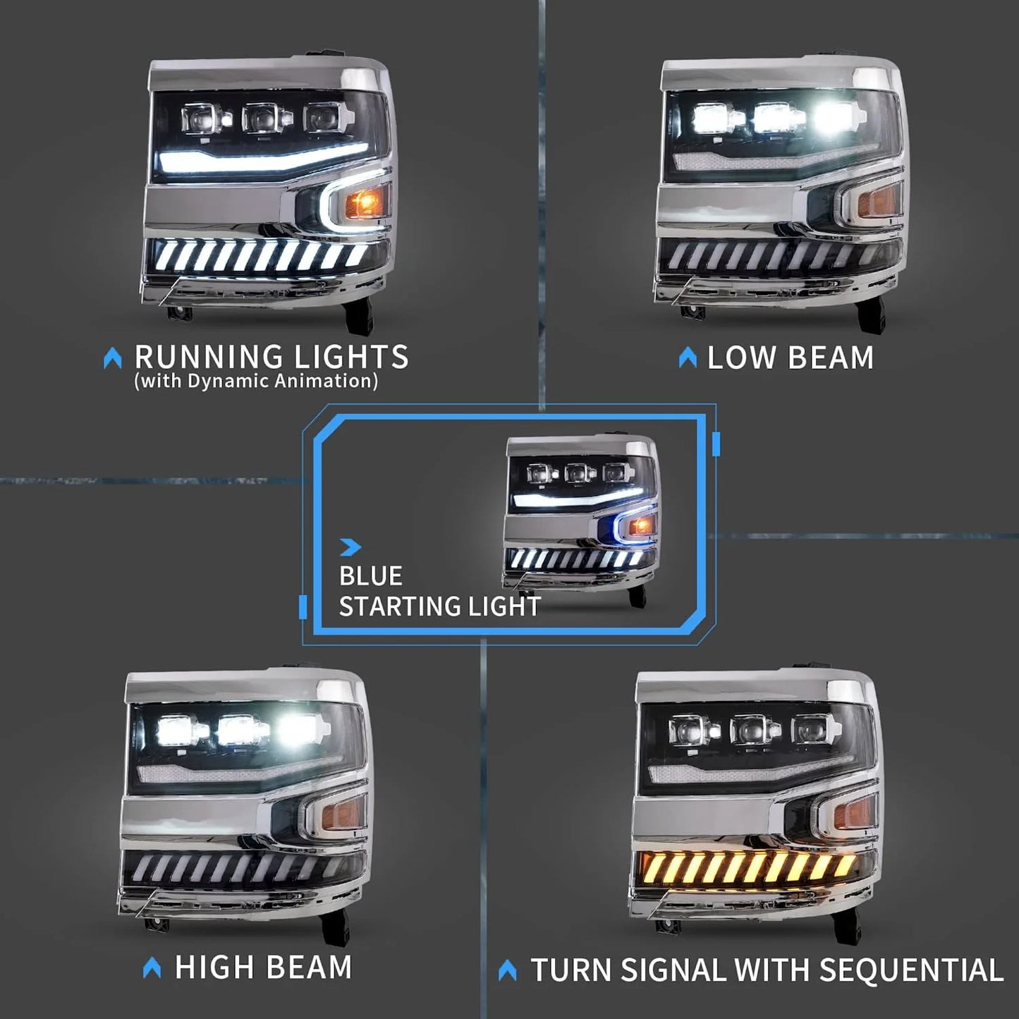 Fari a LED Projector per Chevy Silverado 1500 2016-2019 (non adatti ai modelli LED di fabbrica)