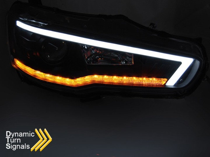 💕 Fari Anteriori Adatto per Mitsubishi Lancer 8 08-16 LED Tube Neri Seq 💕