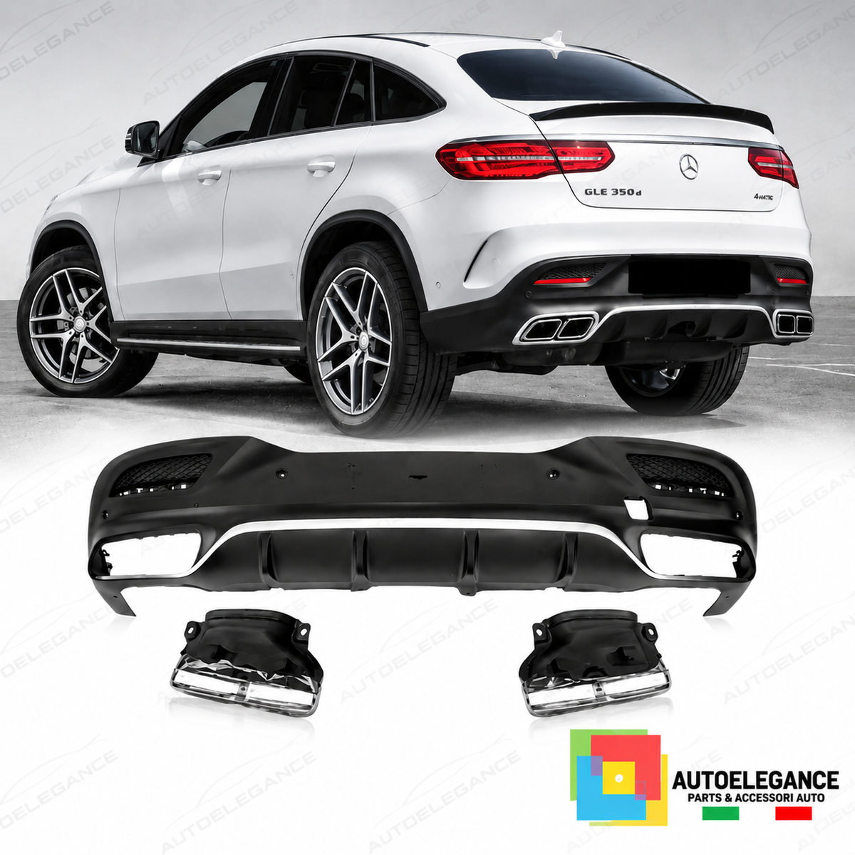 DIFFUSORE ADATTO PER  MERCEDES GLE C292 14-18 LOOK AMG  CROMATO + TERMINALI