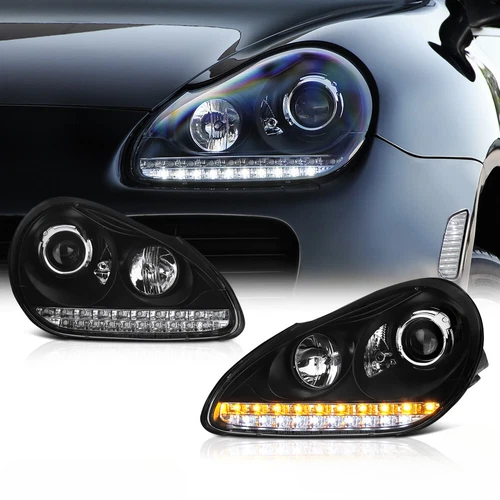 💫ART.4915 FARI ANTERIORI DAYLIGHT NERI HID PER PORSCHE CAYENNE 2002-2006💫