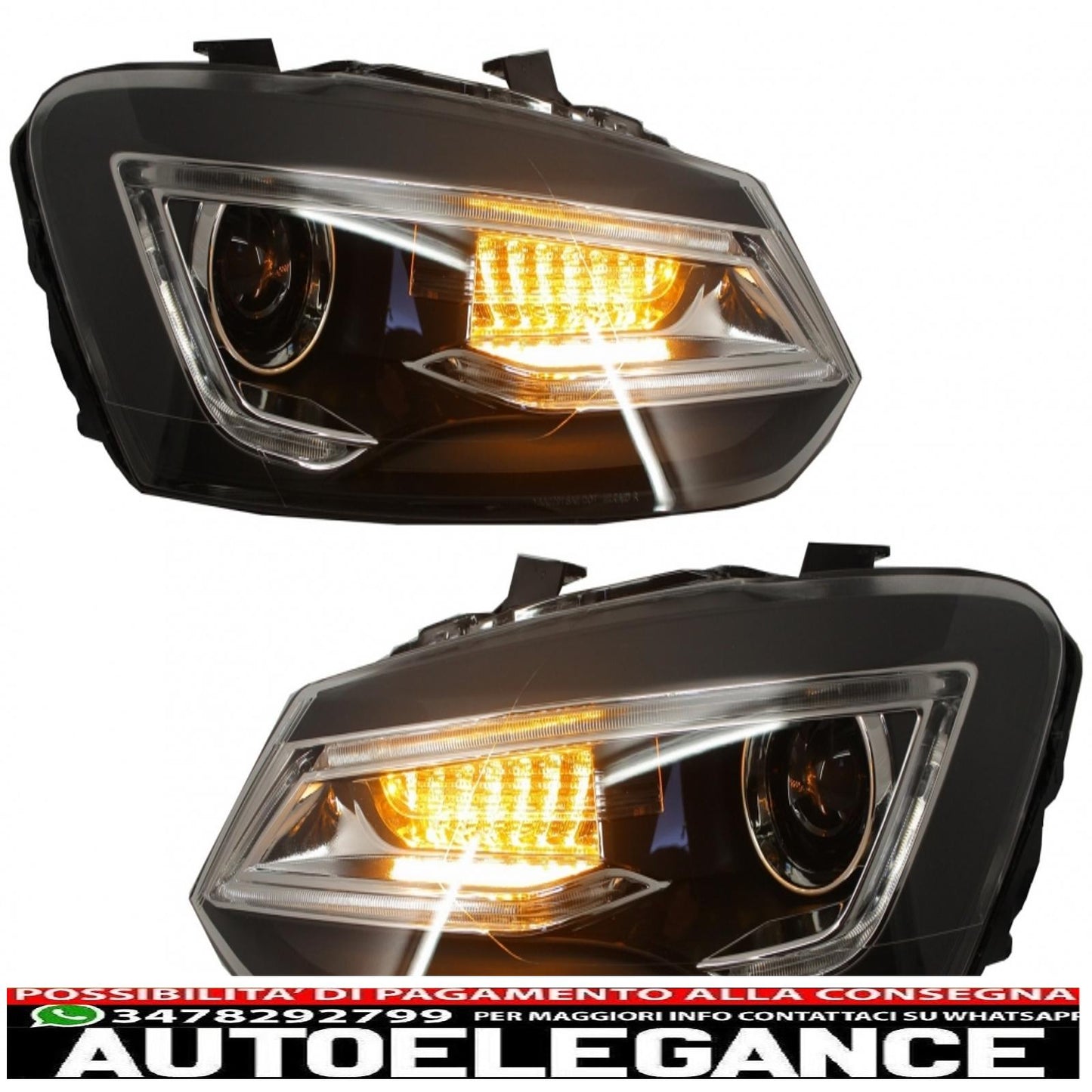 led xenon hid headlights suitable for vw polo 6r 6c 61 (2011-2017) Devil Eye Look light bar
