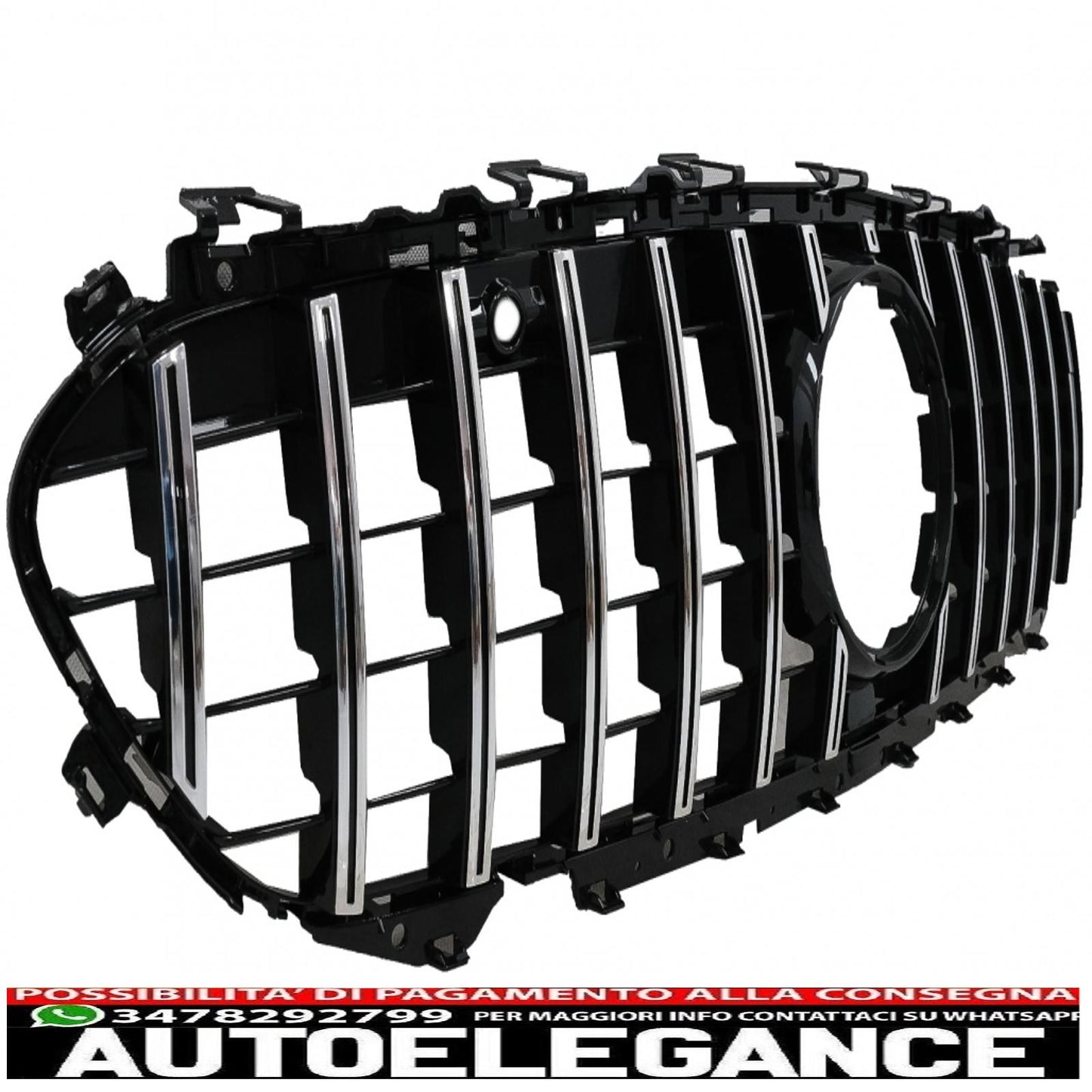 central grille suitable for mercedes cls class c257 (2018-up) panamericana gtr design black - chrome pdc / camera