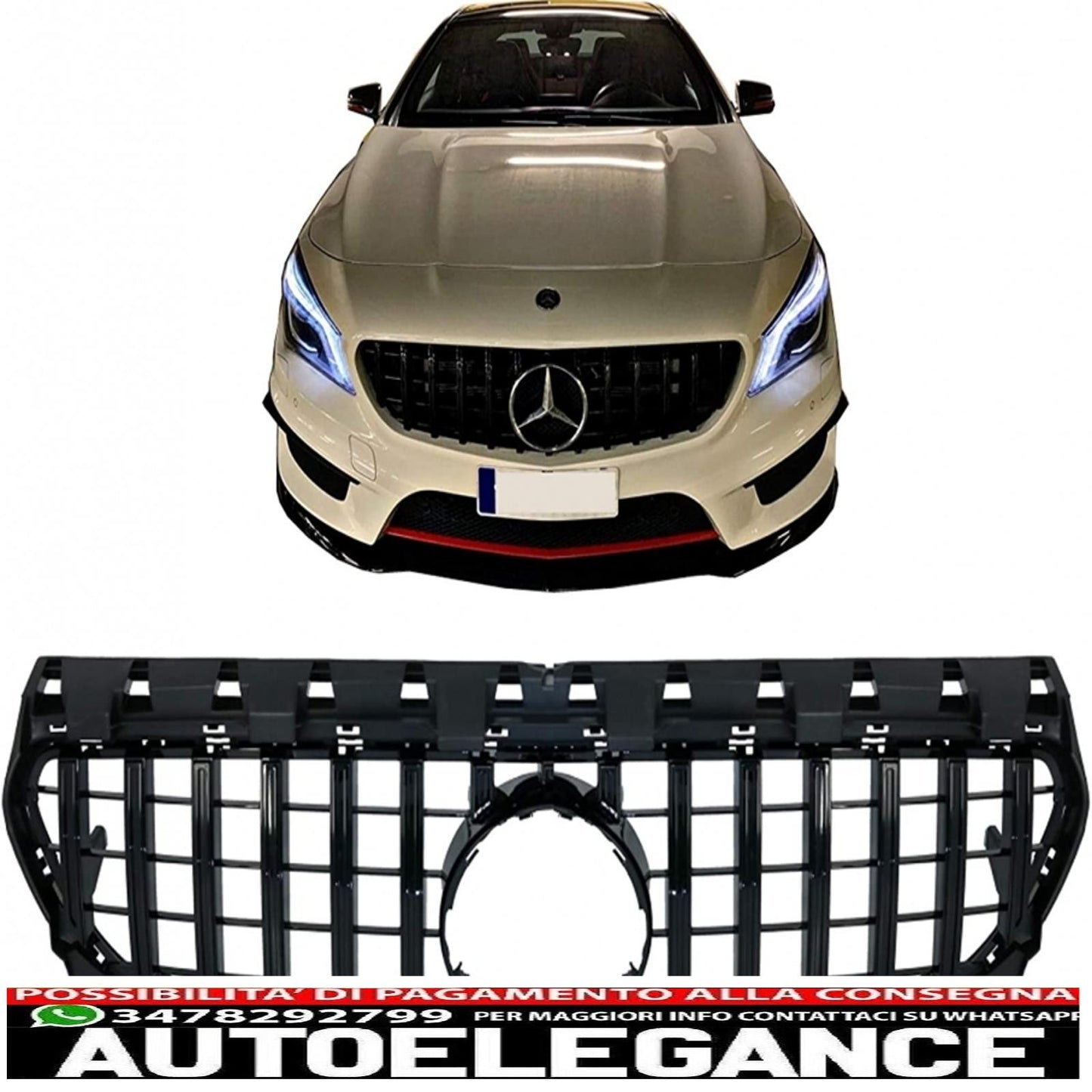 griglia anteriore centrale adatta per mercedes cla c117 x117 w117 facelift (2016-2018) cla45 gt-r design panamericana completamente nera