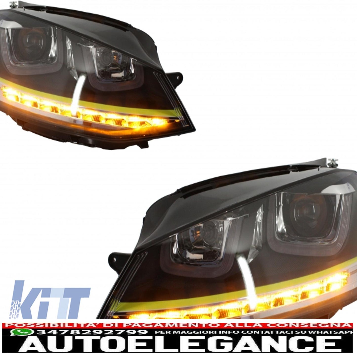 3d led headlight assembly drl turn signal with grille suitable for vw golf 7 vii (2012-2017) yellow r400 look