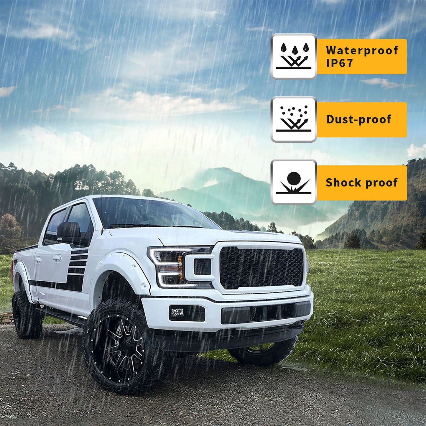 Full LED Headlights for Ford F150 2017 Onwards (Black &amp; Chrome Edition with Sequential Direction Indicators)