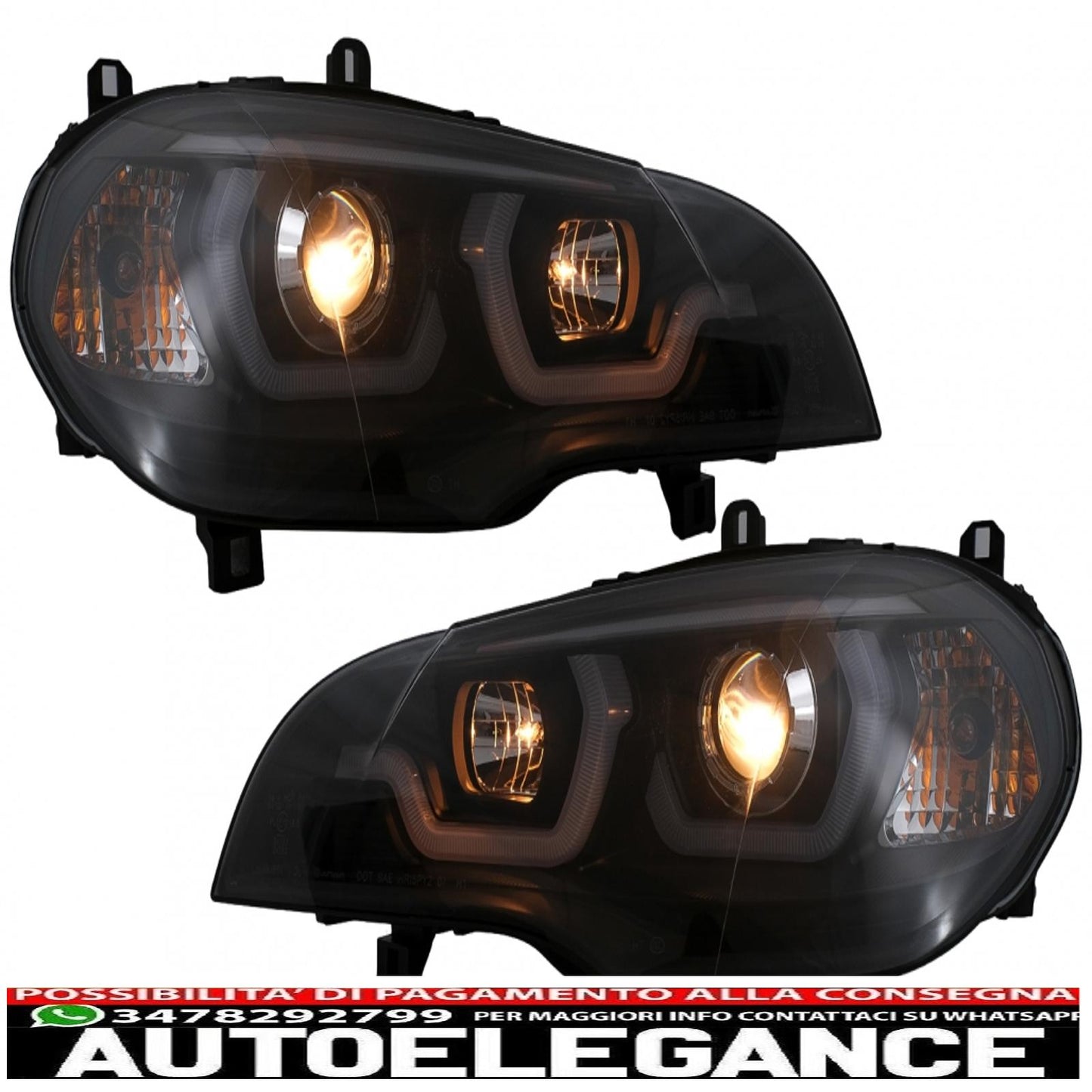led light tube drl angel eye headlights suitable for bmw x5 e70 (2007-2010) black 