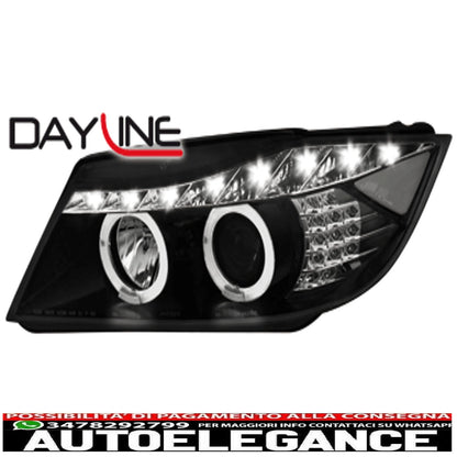 dayline headlights suitable for bmw e90 e91 05+ 2 halo rims drl led optics black