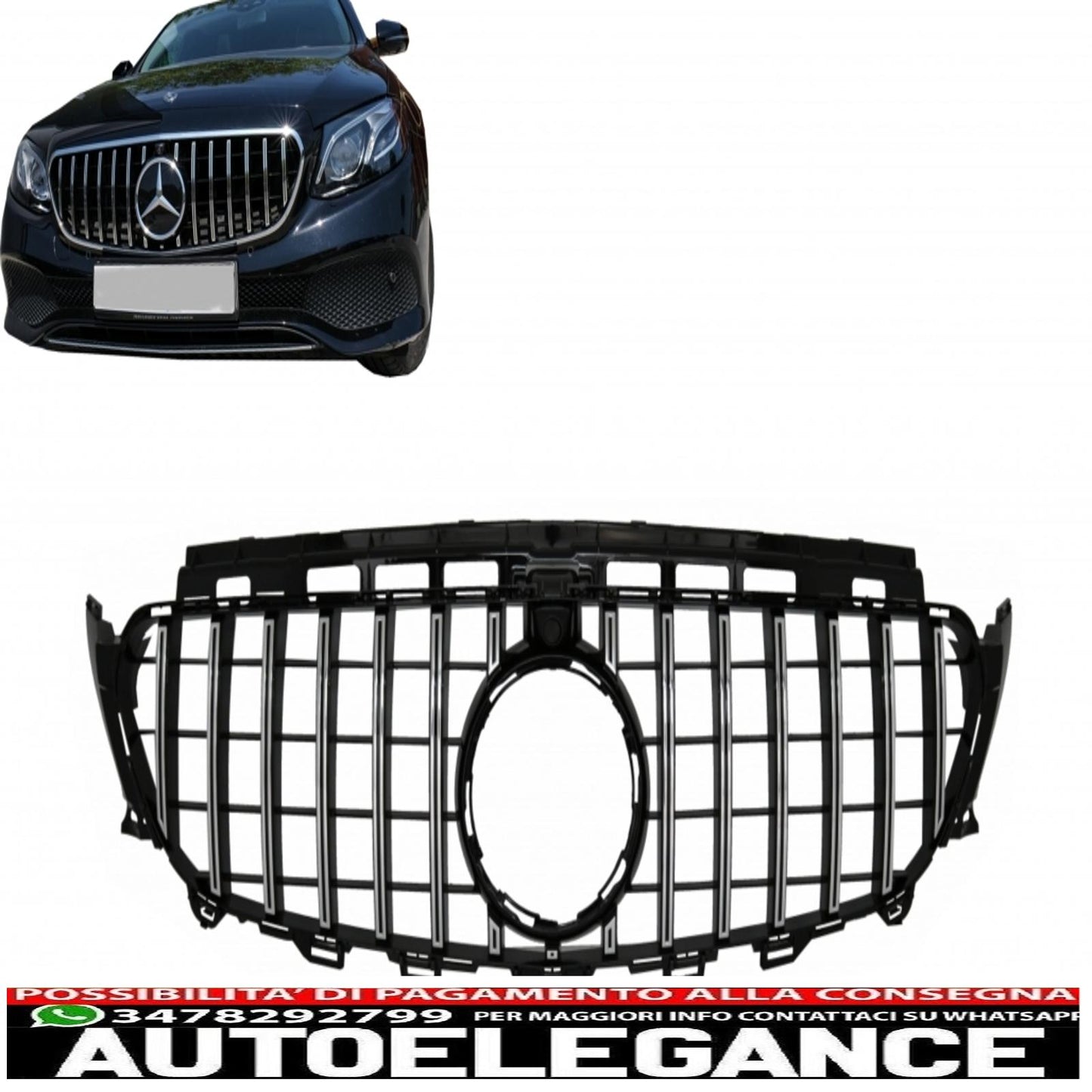 central grille suitable for mercedes e class w213 s213 c238 a238 (2016-2019) gt-r panamericana design black chrome
