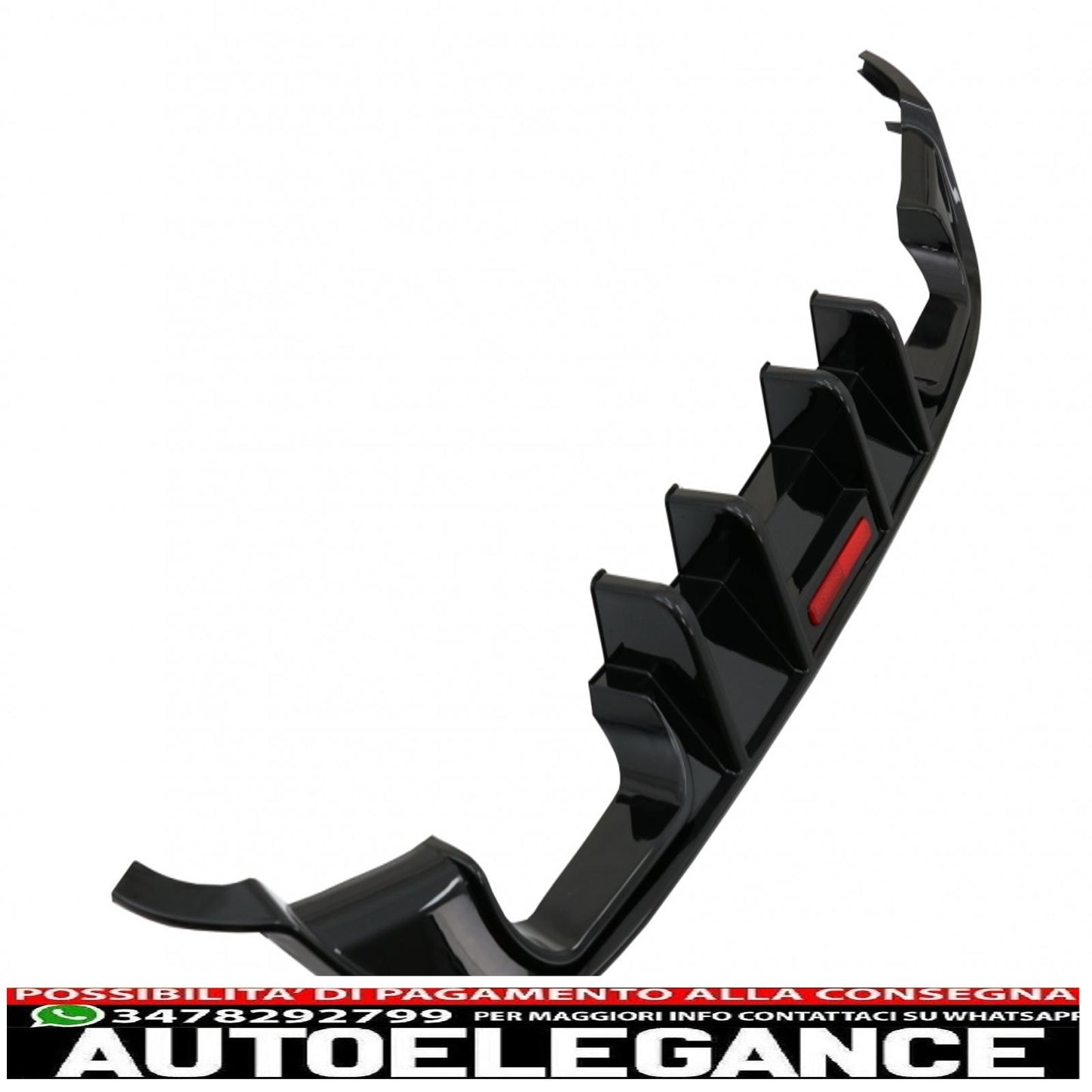 diffusore d'aria per paraurti posteriore adatto per vw golf 7.5 (2017-2019) r look pianoforte nero con riflettore led rosso