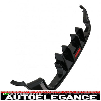 diffusore d'aria per paraurti posteriore adatto per vw golf 7.5 (2017-2019) r look pianoforte nero con riflettore led rosso