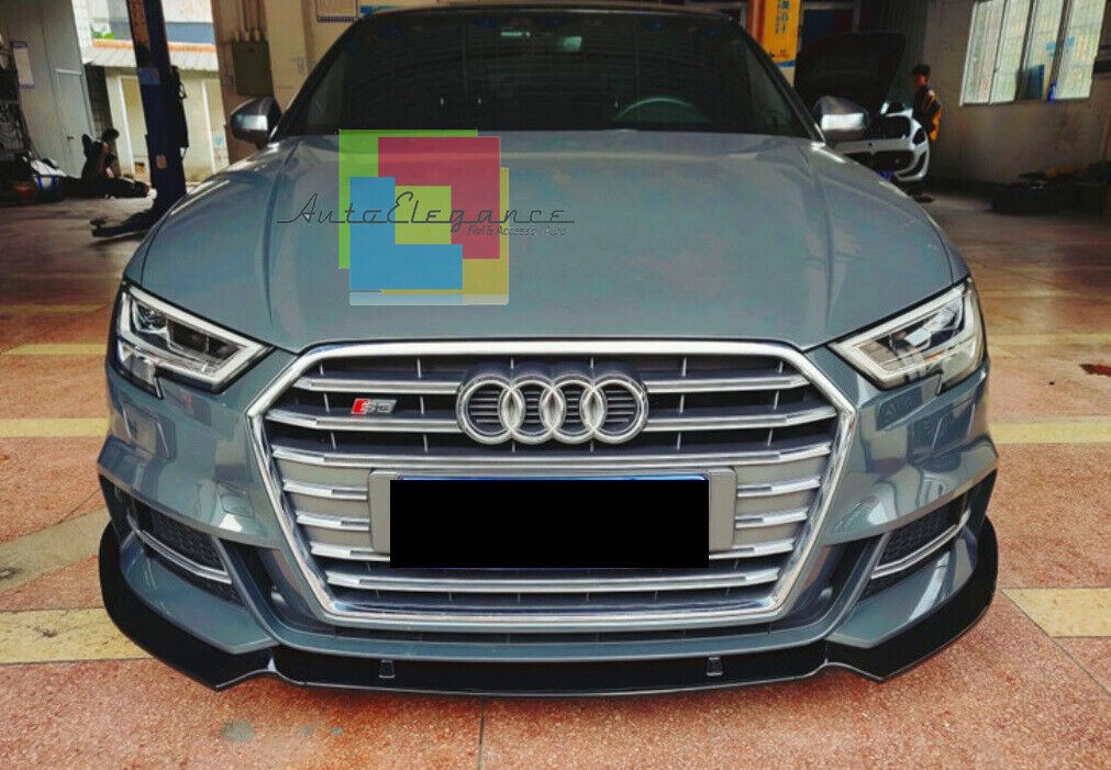 AUDI A3 8V 2012+ FACELIFT SOTTO PARAURTI ANTERIORE ABS NERO RS3 DESIGN SPLITTER AUTOELEGANCERICAMBI