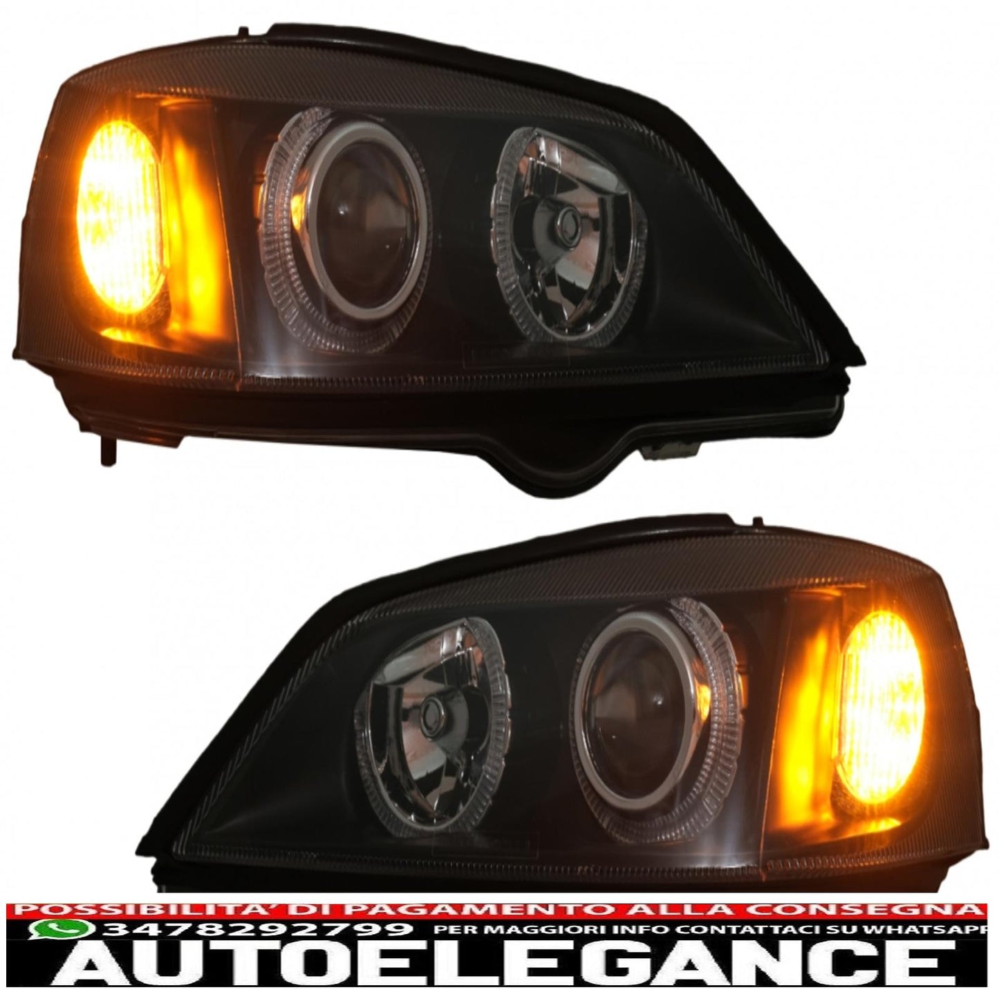 black angel eye headlights with front grille without badge for opel vauxhall astra g (1998-2004) left or right hand drive 