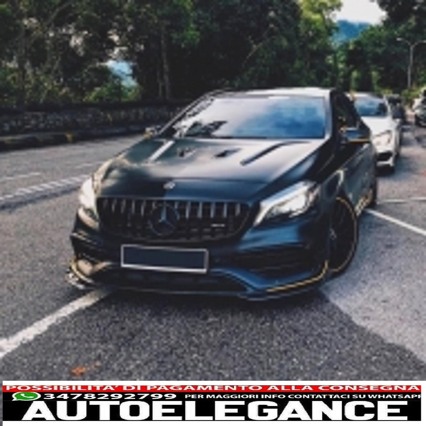 central grille suitable for mercedes a-class w176 restyling (09.2015-2018) a45 gt-r design panamericana all black