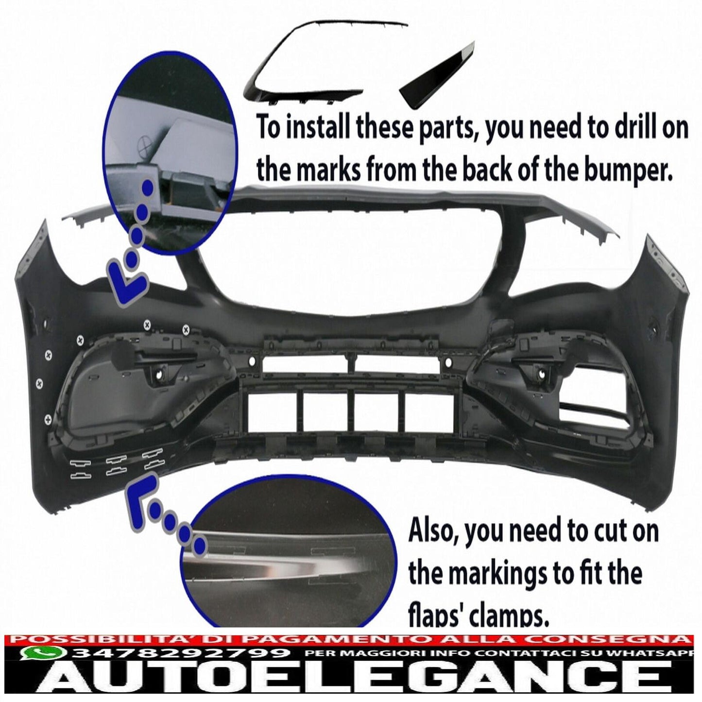 Bumper for Mercedes W117 X117 C117 CLA 13-18 CLA45 Look PDC Flaps Flip 