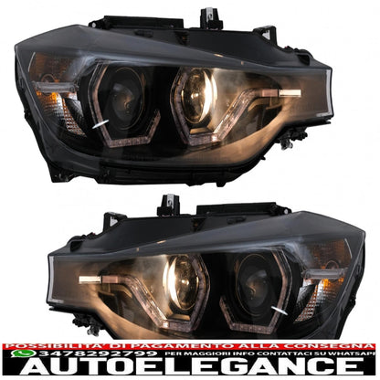 LED DRL Angel Eye headlights suitable for BMW 3 Series F30 F31 LCI Sedan Touring (2015-2019) black