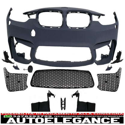 paraurti anteriore adatto per bmw serie 3 f30 f31 (2011-2019) con minigonne laterali design m3