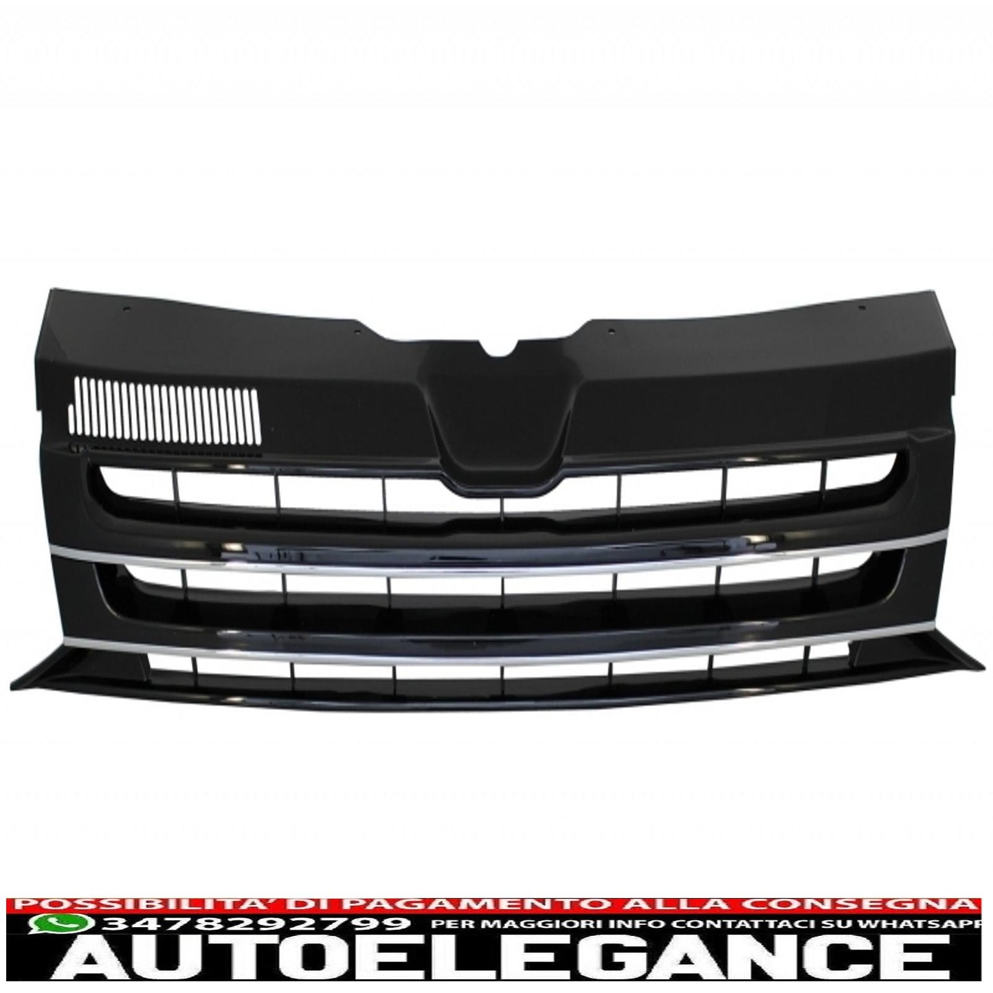 Front bumper spoiler additional with LED daytime running lights suitable for VW Transporter Multivan Caravelle T5 T5.1 Facelift (2010-2015) and front grille without badge, Sportline design.