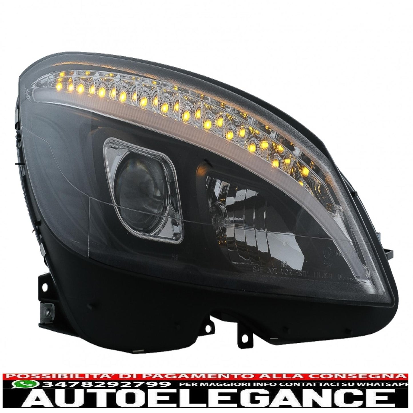 led headlights suitable for mercedes c class w204 s204 (2007-2010) black with dynamic sequential direction indicators 