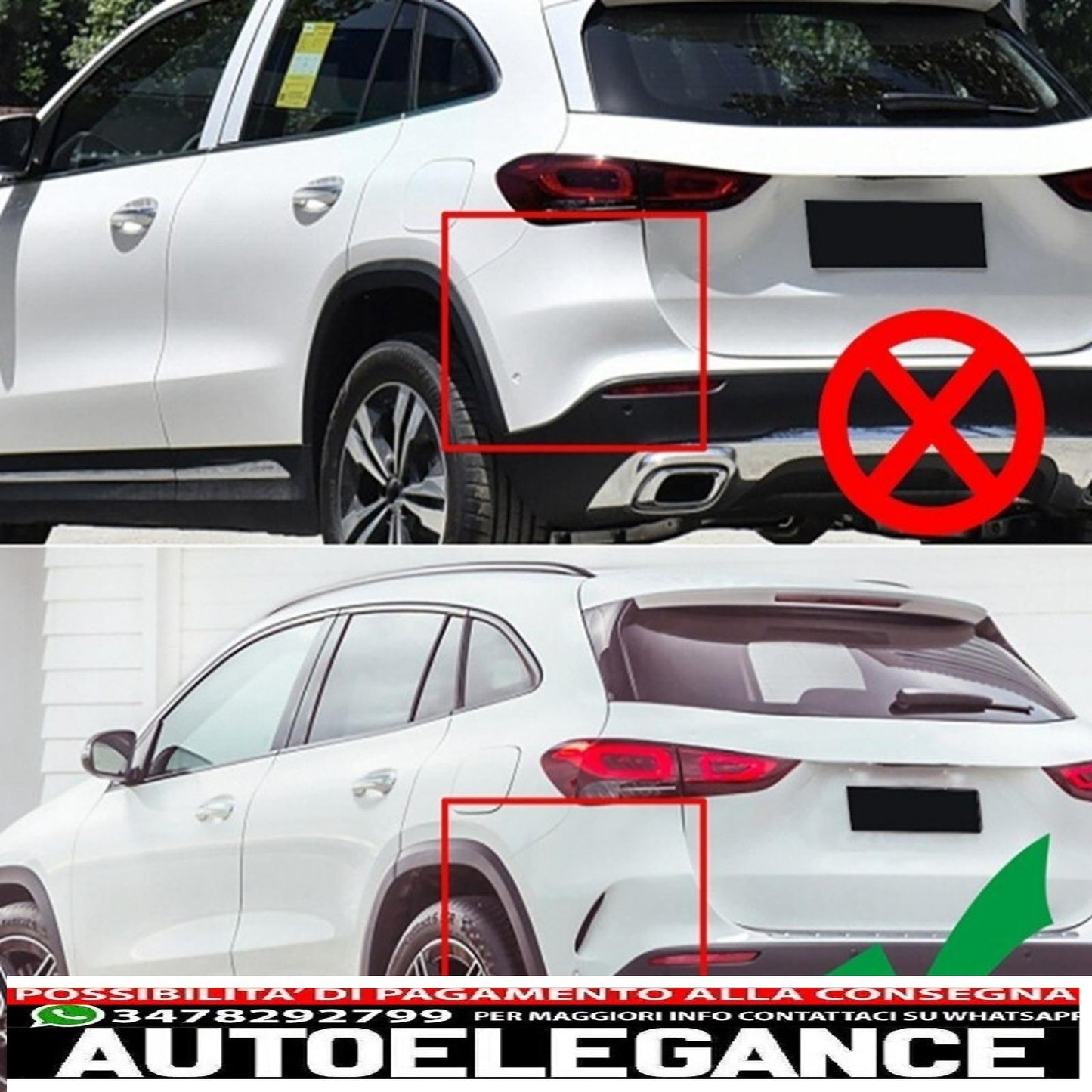 Alette aerodinamiche per paraurti posteriore, alette laterali flics, adatte per mercedes gla suv h247 (2020-up) sport line piano nero AUTOELEGANCERICAMBI